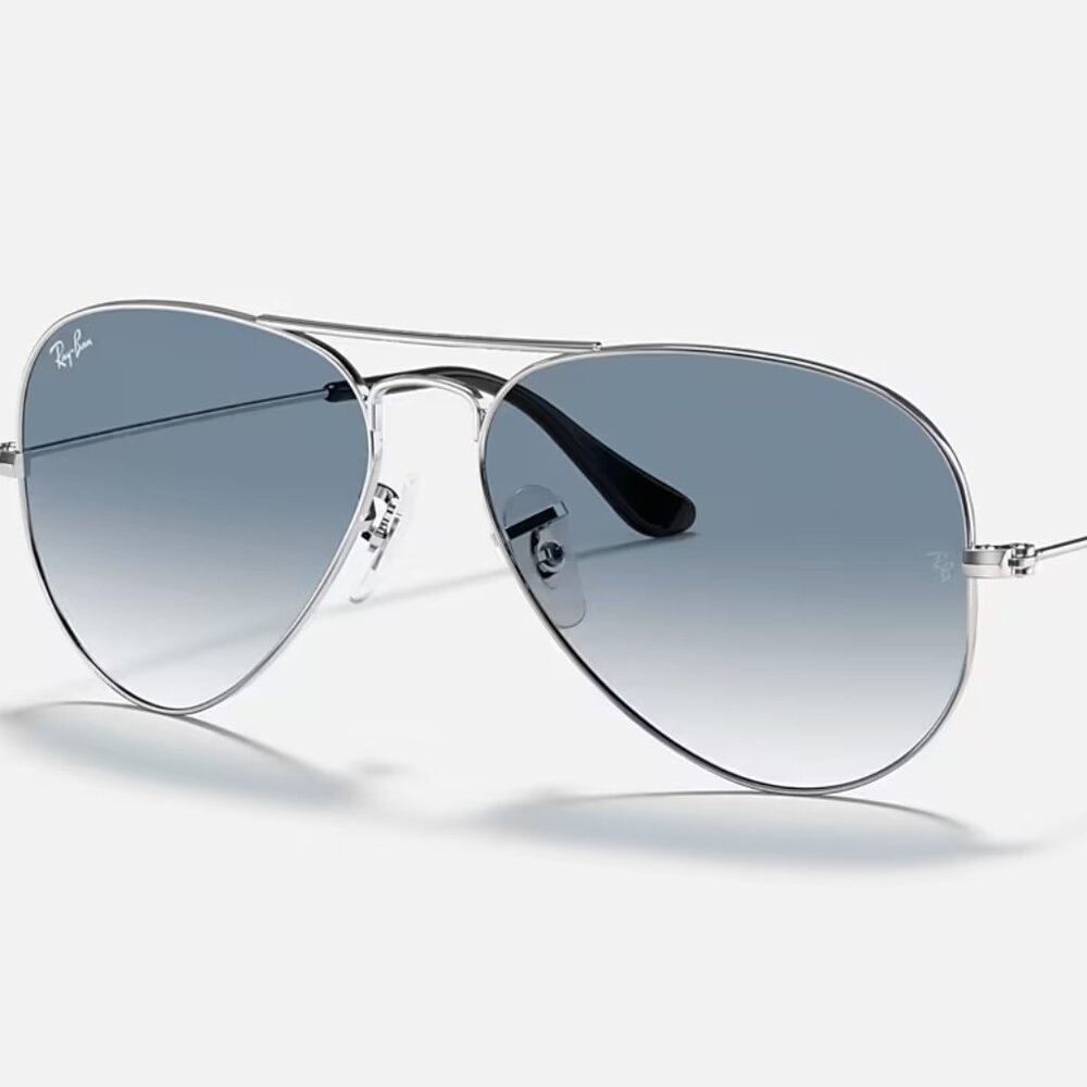 Ray-Ban Aviator Large Metal Sunglasses; Polished Silver/Light Blue Gradient Lens